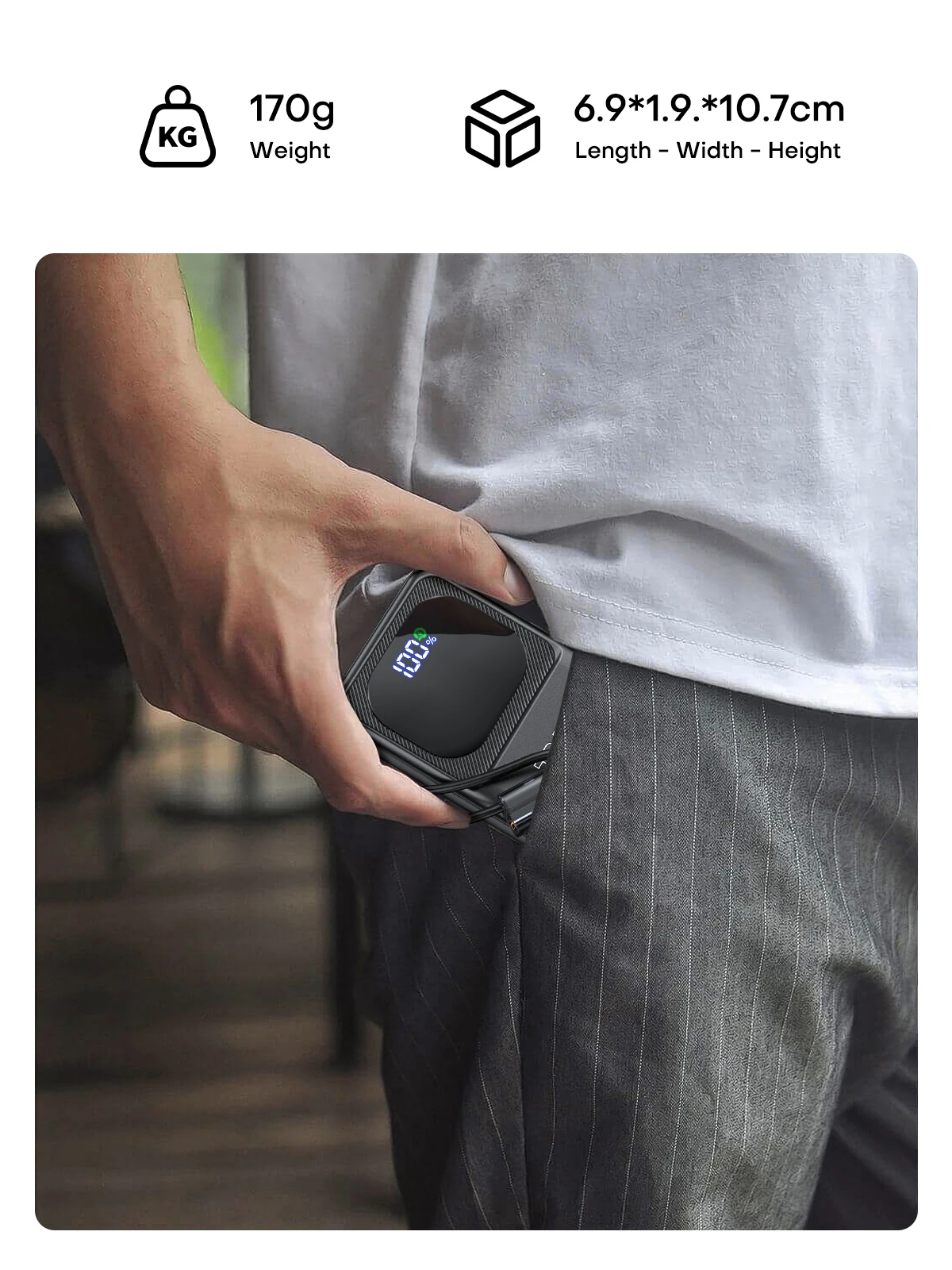 QOOVI Powerbank Ultra-Thin 10000mah Built-in Cable 22.5W Fast Charging Portable External Battery For Samsung S23 Xiaomi iPhone