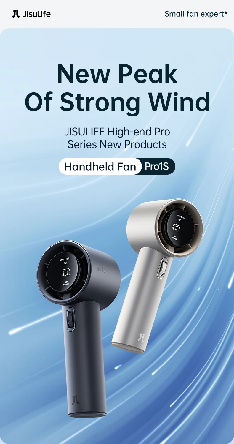 JISULIFE Mini Portable Hand Fan, 100 Wind Speeds, 5000mAh USB Battery Rechargeable, LED Digital Display, Travel,Camping,Outdoor