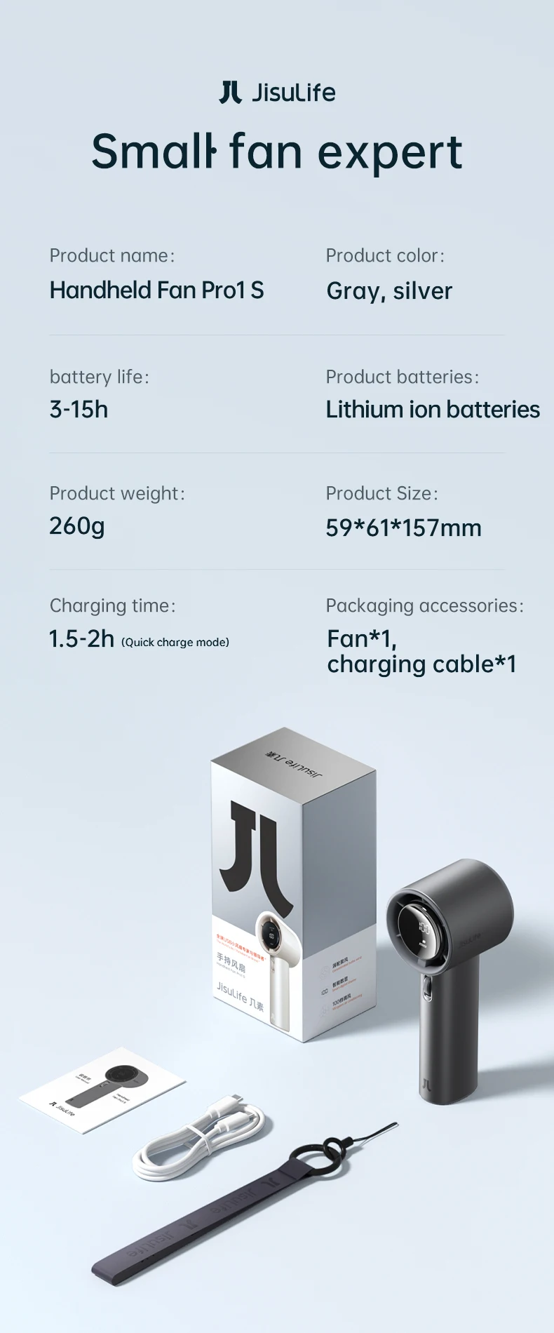 JISULIFE Mini Portable Hand Fan, 100 Wind Speeds, 5000mAh USB Battery Rechargeable, LED Digital Display, Travel,Camping,Outdoor