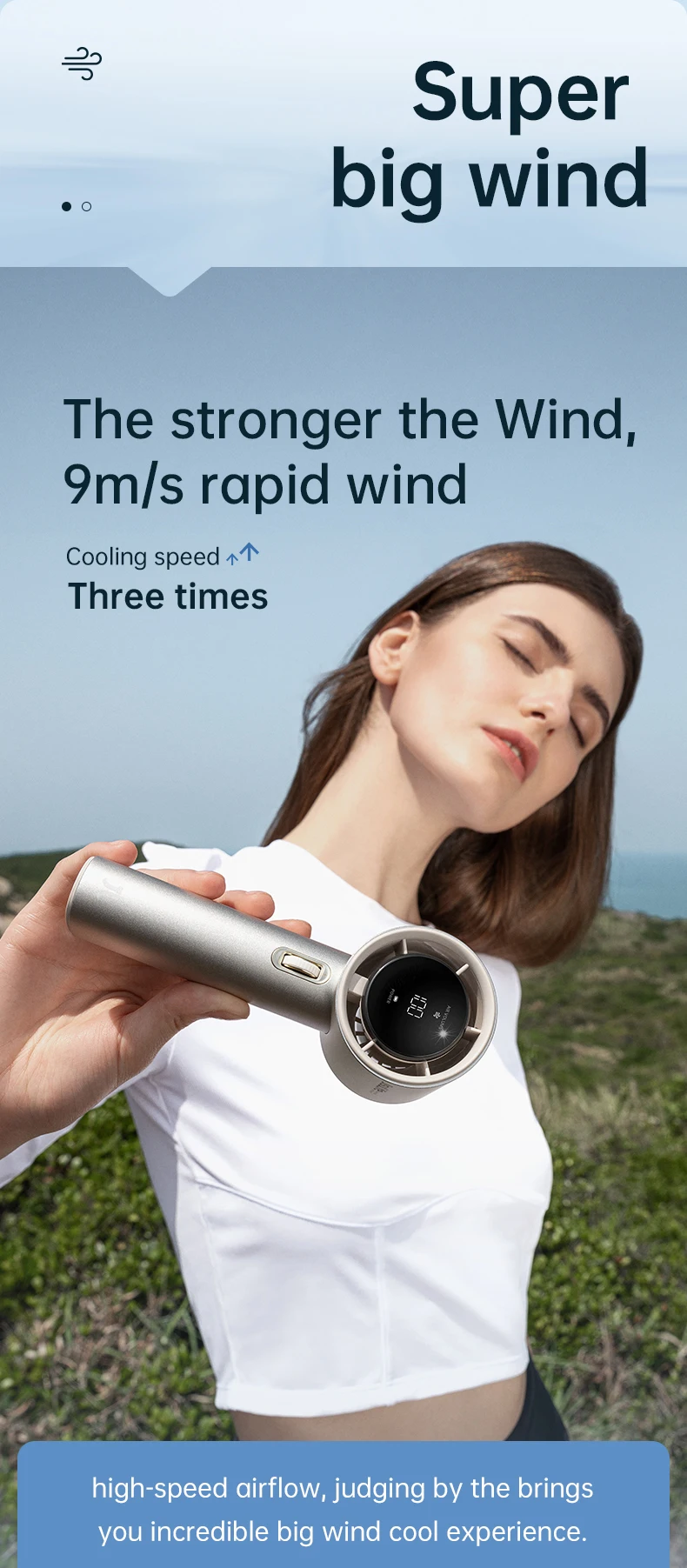 JISULIFE Mini Portable Hand Fan, 100 Wind Speeds, 5000mAh USB Battery Rechargeable, LED Digital Display, Travel,Camping,Outdoor