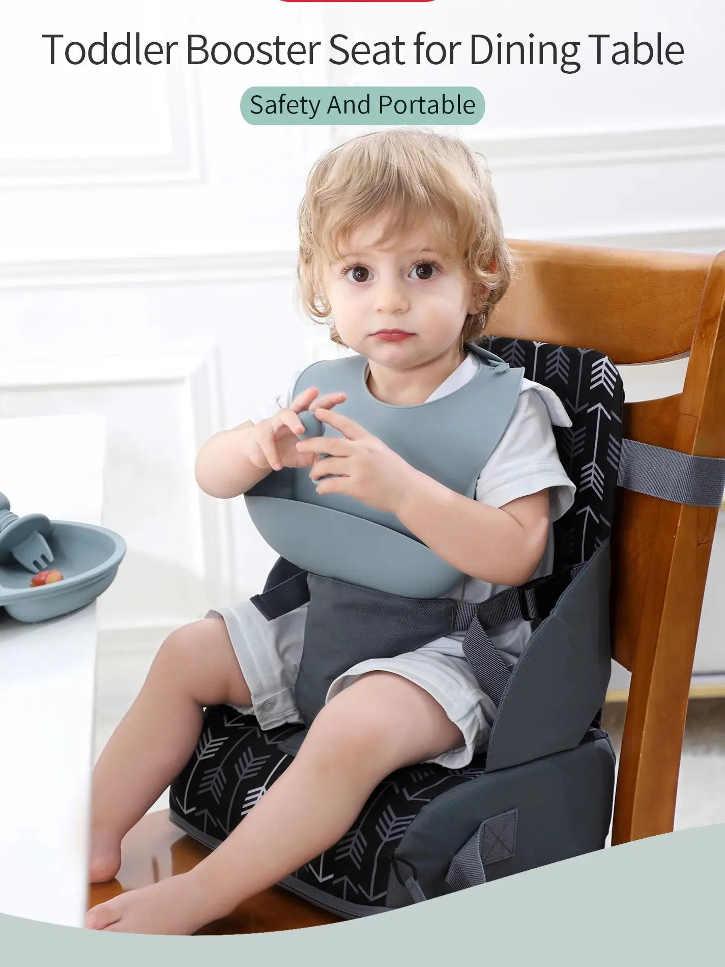 Baby Booster Seat Travel Booster Seat for Kitchen Chair PU Washable Straps Safety Buckle Portable Travel Toddler Booster Seat