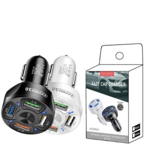 מטען מהיר לרכב בתקן QC3.0 עם 4 כניסות USB