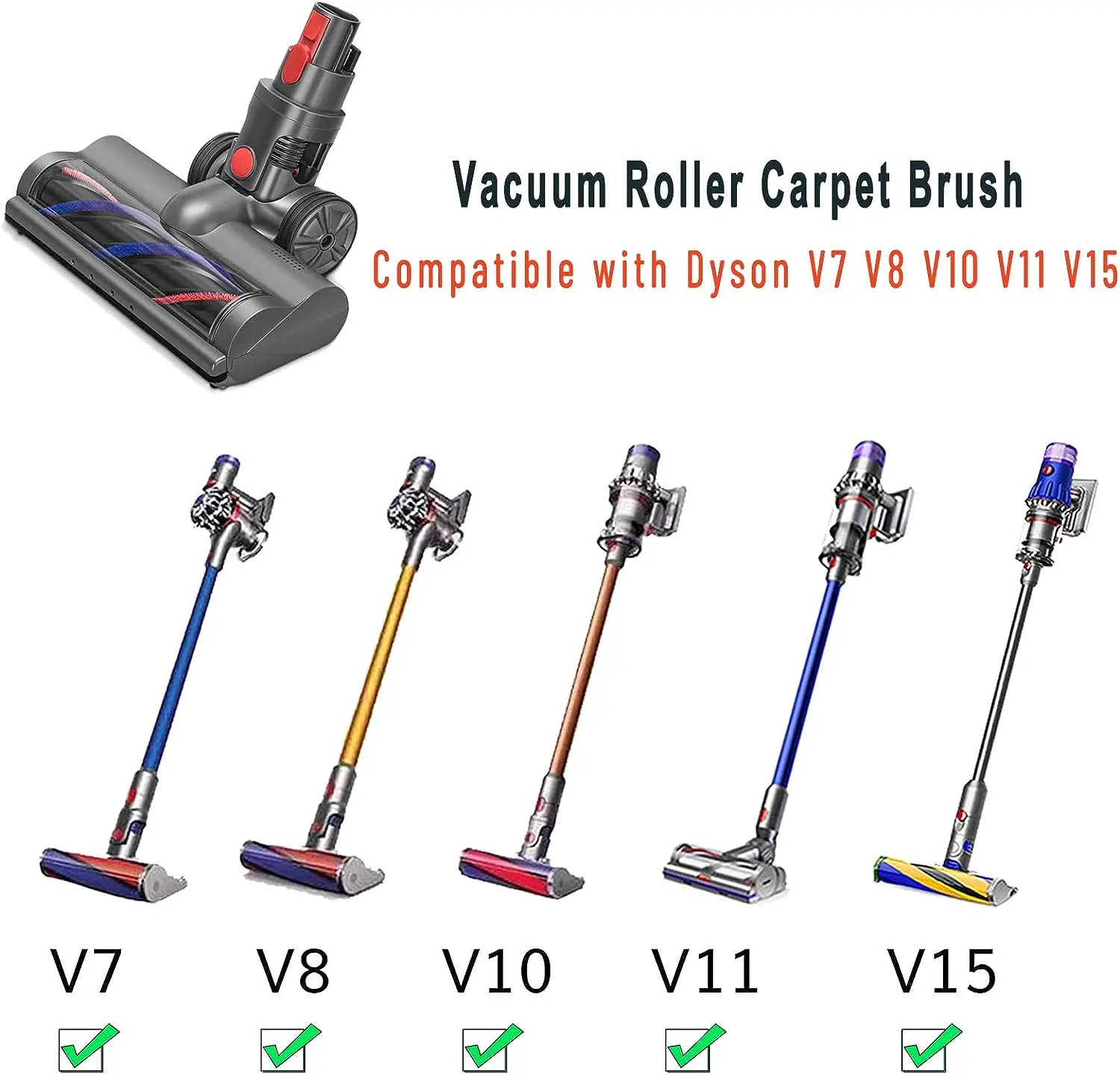 Roller Brush Head Replacement for Dyson V7 V8 V10 V11 V15 Cordless Vacuum Cleaner Quick-Release Motorhead with LED Headlight Roller Brush Head Replacement for Dyson V7 V8 V10 V11 V15 Cordless Vacuum Cleaner Quick-Release Motorhead with LED Headlight