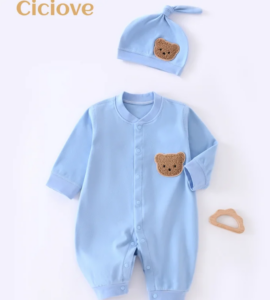 סט 3 חלקים מבד פליז – חולצה שרוולים ארוכים, מכנס וכובע לתינוקות  0-24 חודשים