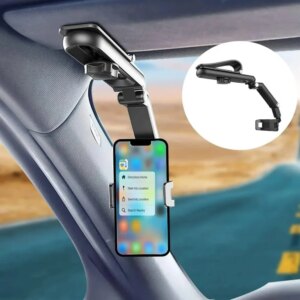 מעמד טלפון לרכב 360° מתכוונן למגן שמש ומראה – אוניברסלי לבית ולרכב