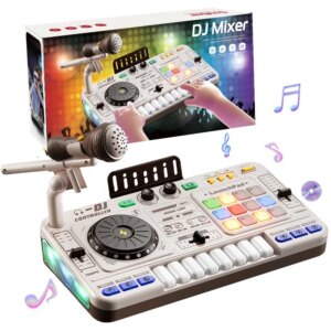 פטיפון DJ לילדים – עמדת מיקסר אינטראקטיבית עם אפקטים קוליים ואורות, מתנה מושלמת לילדים יצירתיים